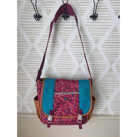 Garnet Hill Kids Maroon Geometric Print Eco Messenger Book School Travel Bag - Picture 1 of 7